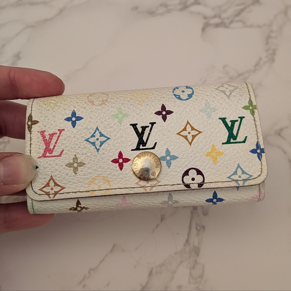 Louis Vuitton White Multicolor Monogram Key Pouch with Gold-Tone Snap